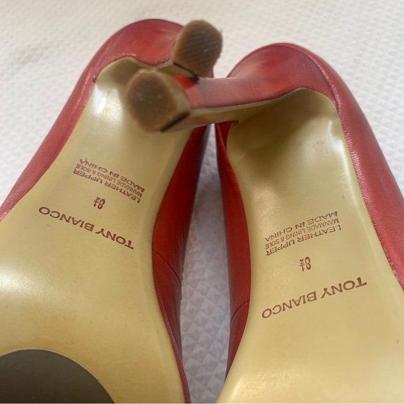 Tony Bianco Womens Red Leather Pump Stiletto Heels Peep Toe Slip On Size 8.5 - Picture 6 of 14